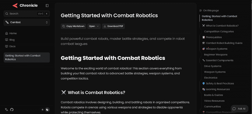 Combat robotics documentation preview