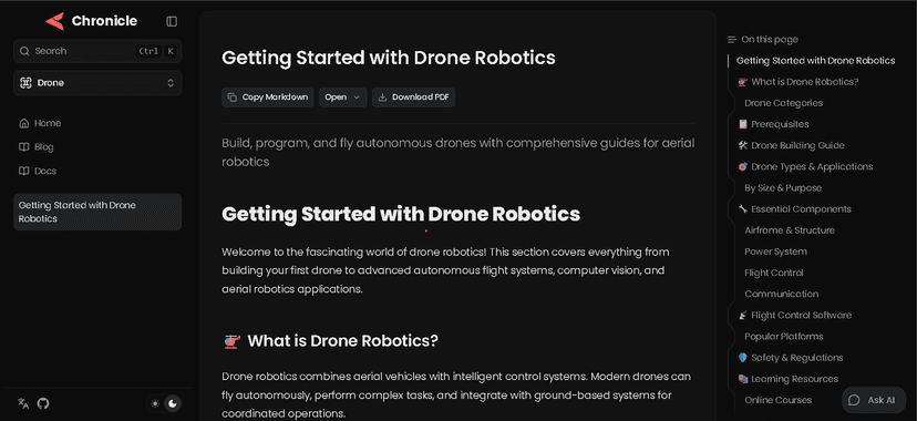Drone robotics documentation preview